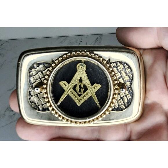 Vintage - Gold Black Enamel Freemasons Masonic Shriners Metal Belt Buckle Rare - Picture 1 of 6